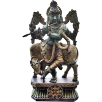 Hindu God Krishna with Cow Wooden Big Statue