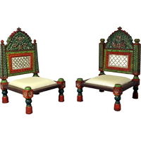 HAND PAINTED WOODEN CARVED LOW CHAIRS - Set of 2