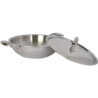 Tabakh Food Grade 2.5 Liter Induction Friendly Platinum (TRI PLY) 18/8 Stainless Steel Kadai w/ Stainless Steel Lid (24cm, 2.5 Litre)