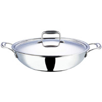 Vinod Cookware Food Grade 3.7 Litre Induction Friendly Platinum (TRI PLY) 18/8 Stainless Steel Kadai with Stainless Steel Lid (28cm, 3.7 Litre)