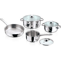 Vinod 7pc Stainless Steel Cookware Set (Frypan/Sauce Pan 2 Cooking Pots w/Glass Lid), Medium, Silver