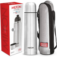 Milton Thermosteel Flip Lid 1000, Double Walled Vacuum Insulated Thermos 1000 ml | 34 oz | 1 Ltr | 24 Hours Hot and Cold Water Bottle with Cover, Stainless Steel, BPA Free,Leak Proof | Silver
