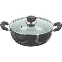 Vinod Black Pearl Hard Anodised Deep Kadai 1.6 Liters With Glass Lid