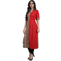 Red & Brown Rayon Designer Kurti