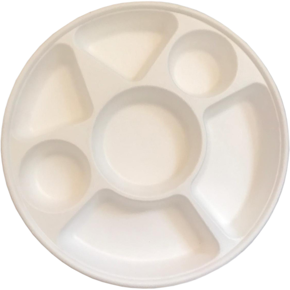 Biodegradable 7-Compartment Plates. Bulk 100 Pk. Compartment Stainless Steel Thali Plates Trays - 100 Pack For Indian Puja, Partys
