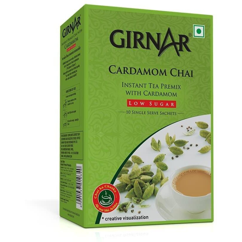 Girnar Instant Chai/Tea Premix With Cardamom Unsweetened, 10 Sachet Pack.