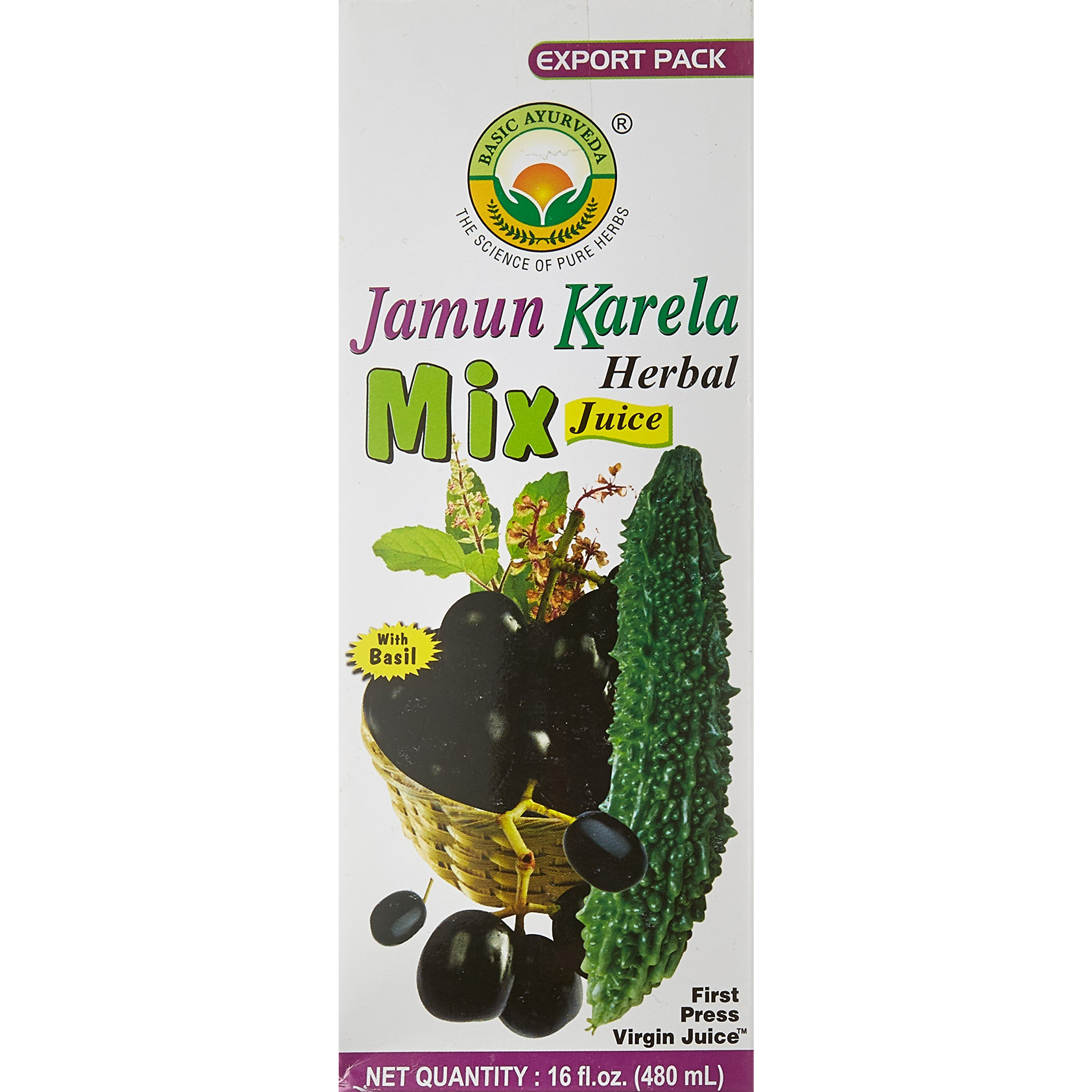 Basic Ayurveda Jamun Karela Herbal Juice (With Basil) 480 Ml