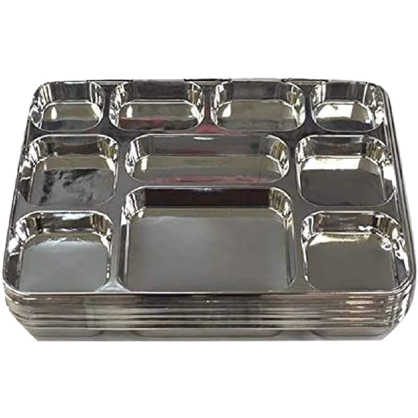 Disposable Plates 10 Compartment Silver Thali Plates Trays - For Indian Puja, Partys, Weddings