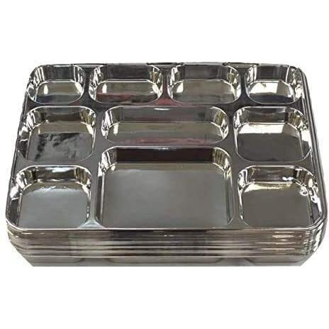 Disposable Plates 10 Compartment Silver Thali Plates Trays - For Indian Puja, Partys, Weddings