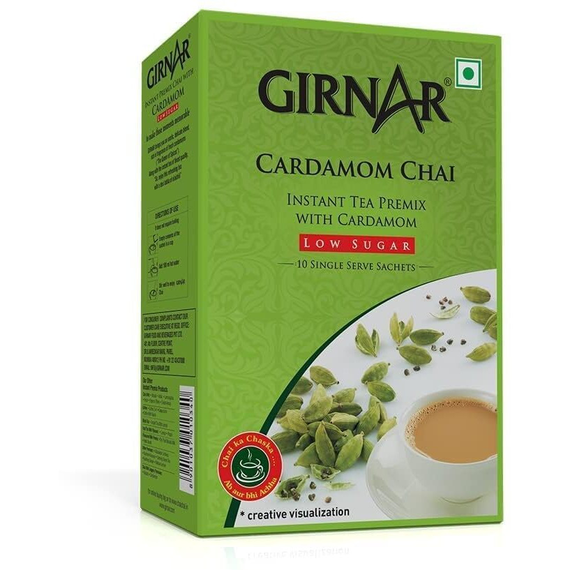 Girnar Instant Chai/Tea Premix With Cardamom Unsweetened, 10 Sachet Pack