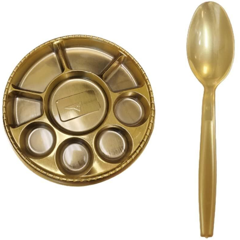 9 Compartment Disposable Gold Plates - Indian Thali Plastic Tray