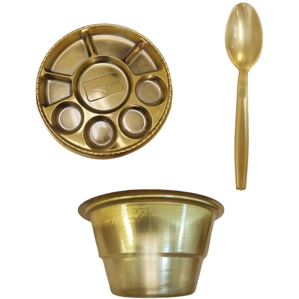 9 Compartment Disposable Gold Plates - Indian Thali Plastic Tray