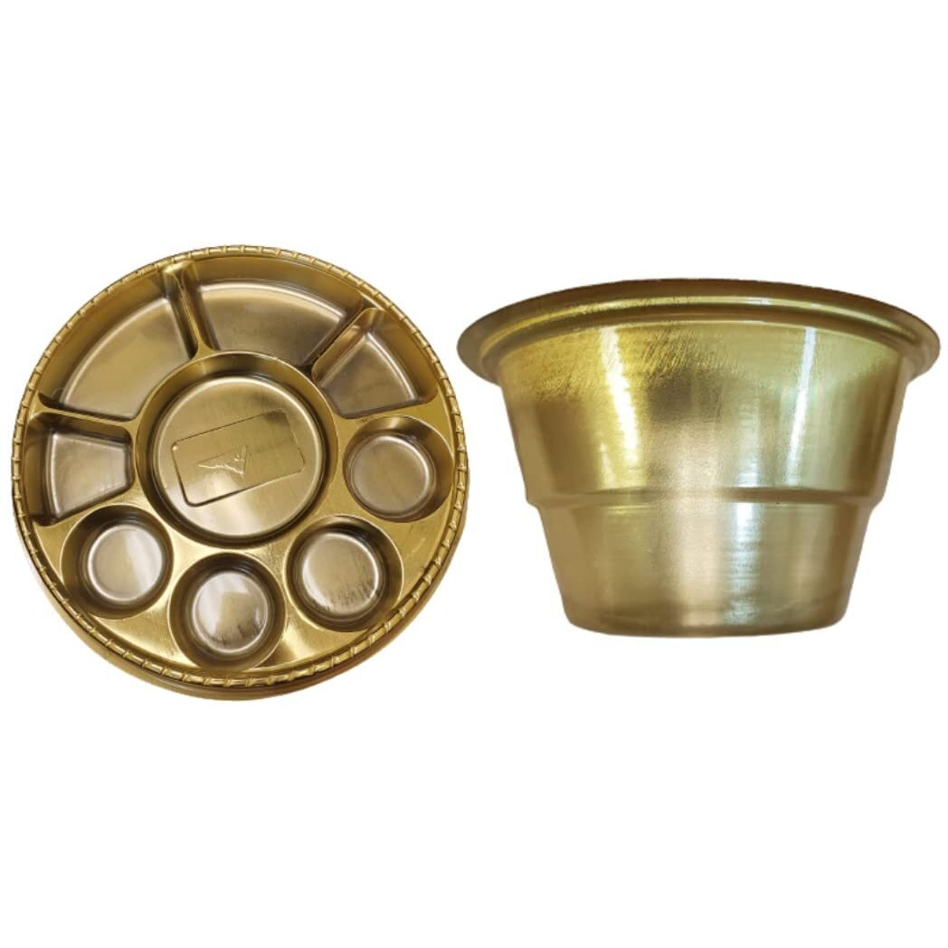 9 Compartment Disposable Gold Plates - Indian Thali Plastic Tray