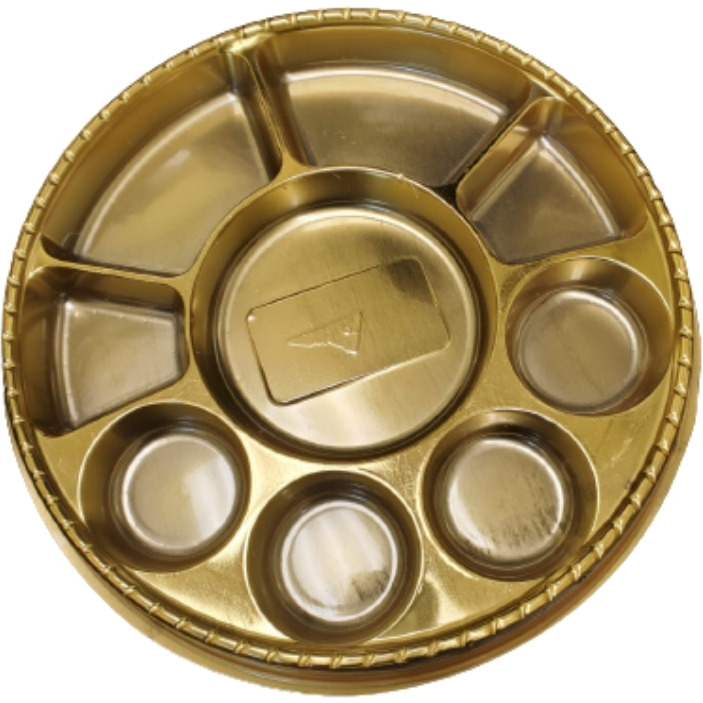 9 Compartment Disposable Gold Plates - Indian Thali Plastic Tray