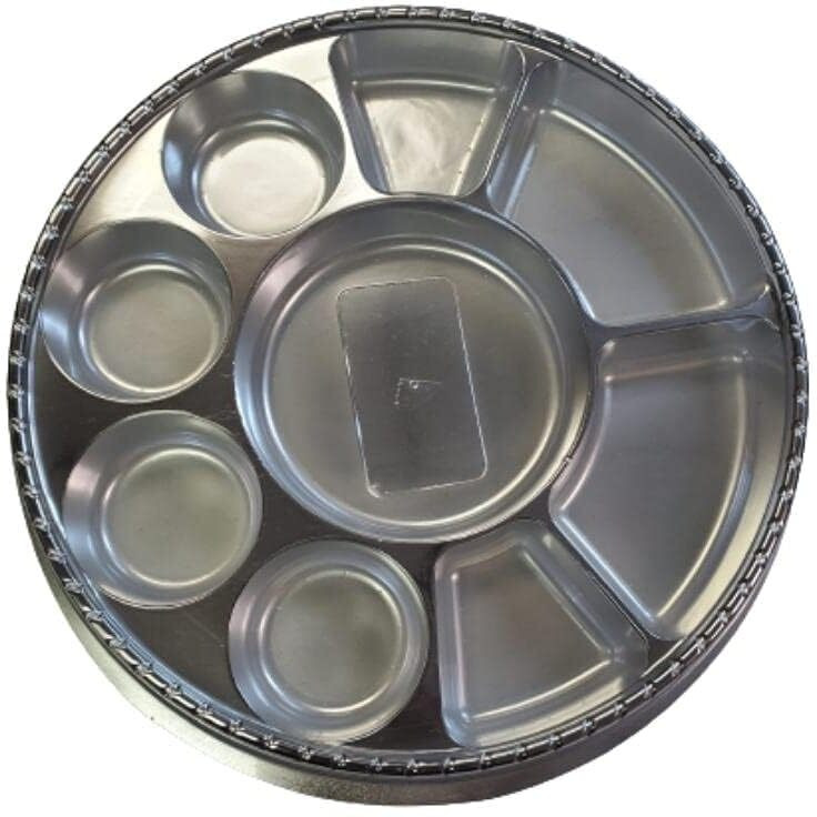 9 Compartment Disposable Silver Matte Plates - Indian Thali Plastic Tray