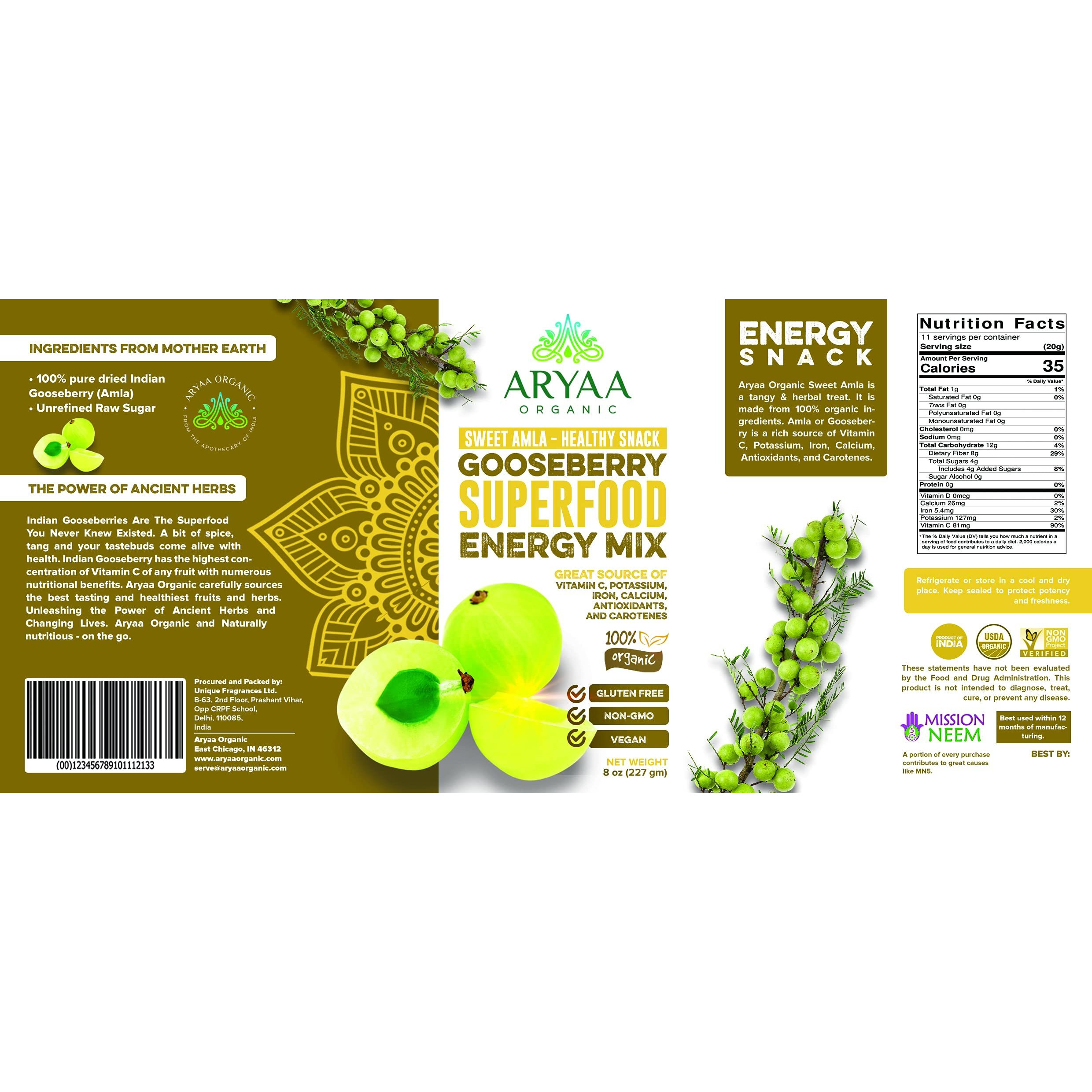 Aarya Organic Sweet Amla - Healthy Snack- Gooseberry Superfood Energy Mix 250 gm