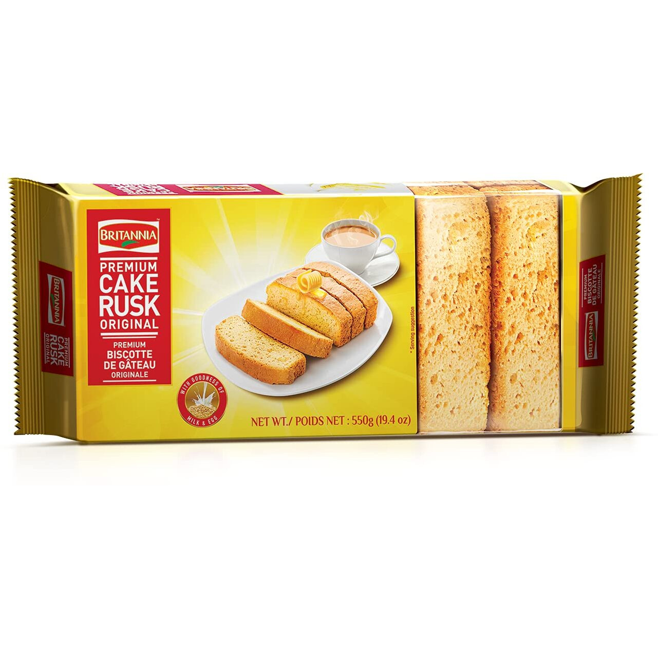 BRITANNIA Premium Cake Rusk 19.4oz (550g) - Goodness of Milk and Egg - Delightfully Smooth, Soft and Delicious Cake - Breakfast & Tea Time Snacks (Pack of 1)