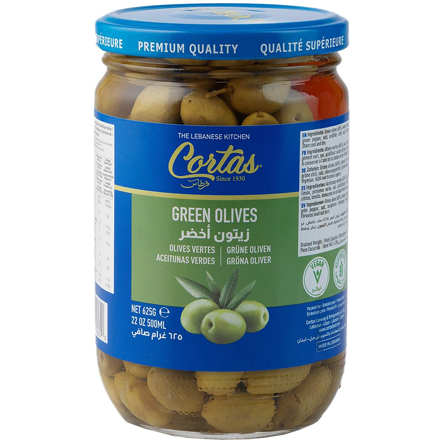 Cortas Green Olives With Thyme 22 Oz