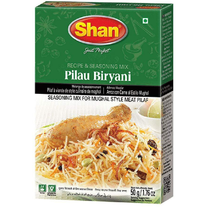 Shan Pilau Biryani Recipe and Seasoning Mix 1.76 oz (50g) - Spice Powder for Mughal Style Meat Layered Pilaf  (1.76 Ounce (Pack of 1))