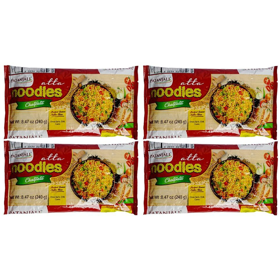 Patanjali Atta Noodles Chatpata Flavor 240g (8.46oz) Pack of 1 | Made with Whole Wheat Flour and Rice Bran Oil | Lower Carb Noodles | Vegetarian and Vegan Noodles