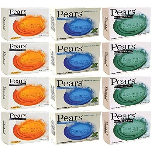 Pears Bar Soap Variety Pack 12 Mint Extract Lemon & Original - Set Of 3