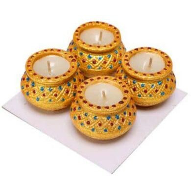 Flower Wax Matki Diya 4pc 2.25inch 256
