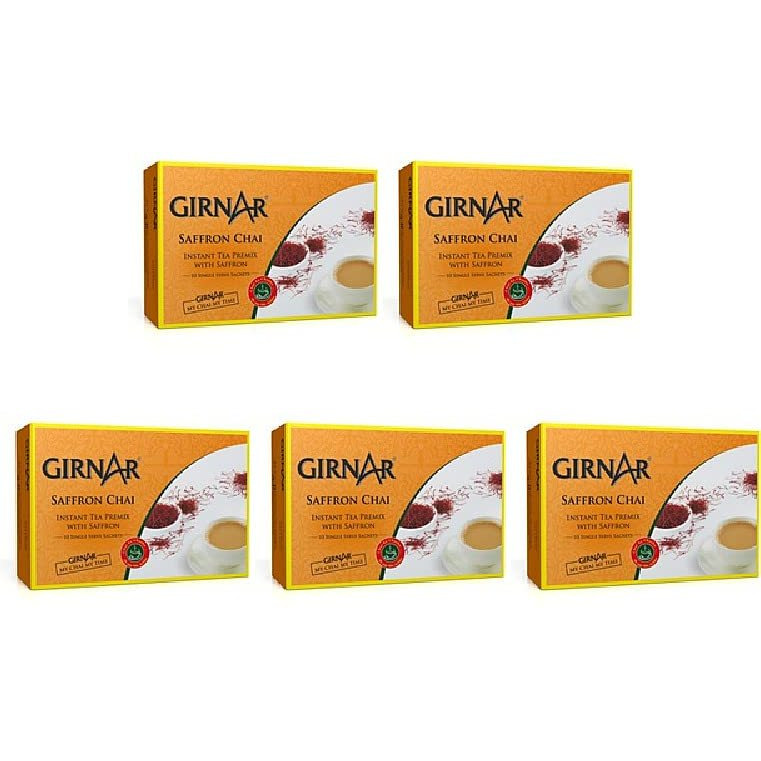 Pack Of 5 - Girnar Instant Saffron Chai Milk Tea Sweetened - 220 Gm (7.7 Oz)