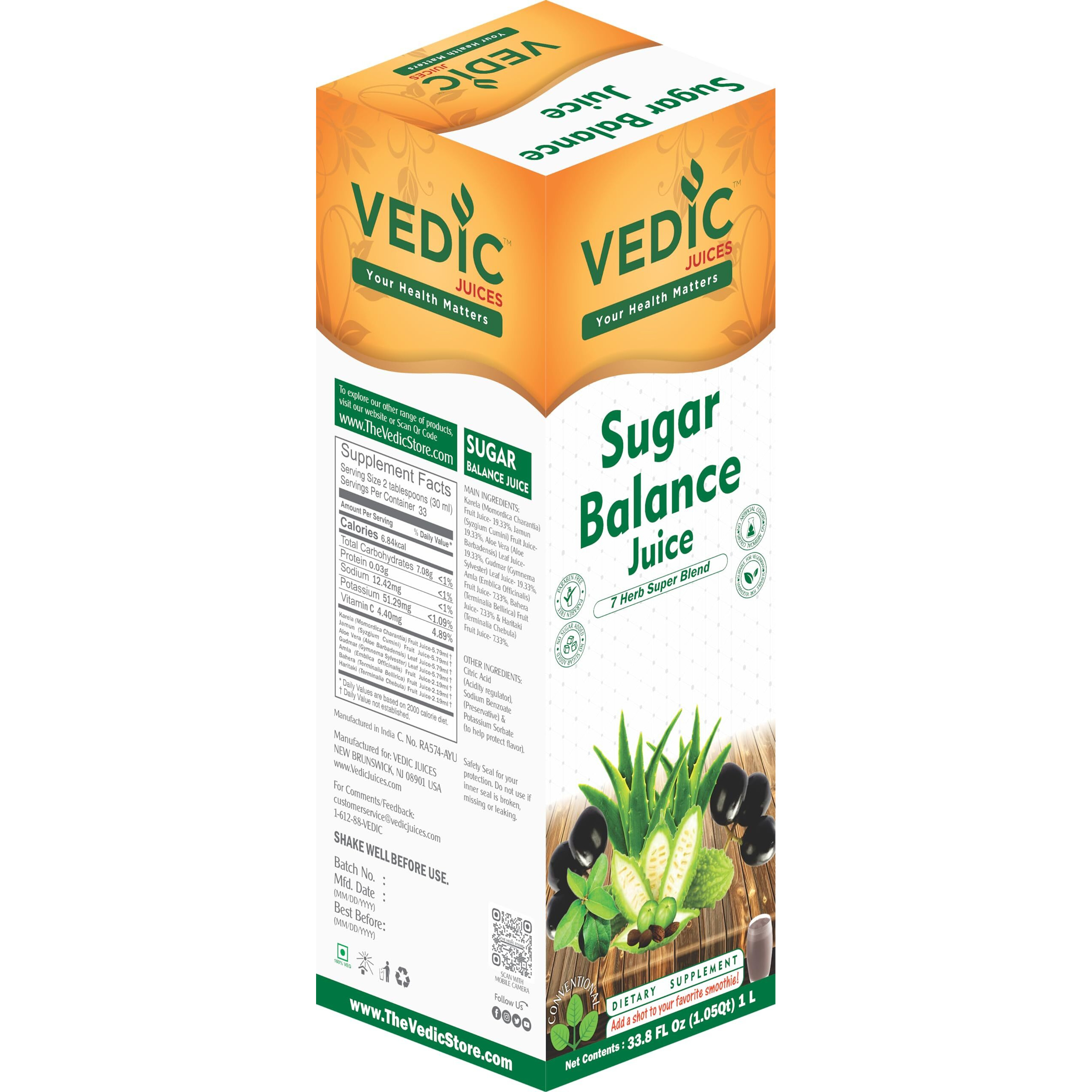 Vedic Regular Sugar Balance Juice - Fight Inflammation And Support Protein Restoration - 33.8oz, Ideal for Daily Use