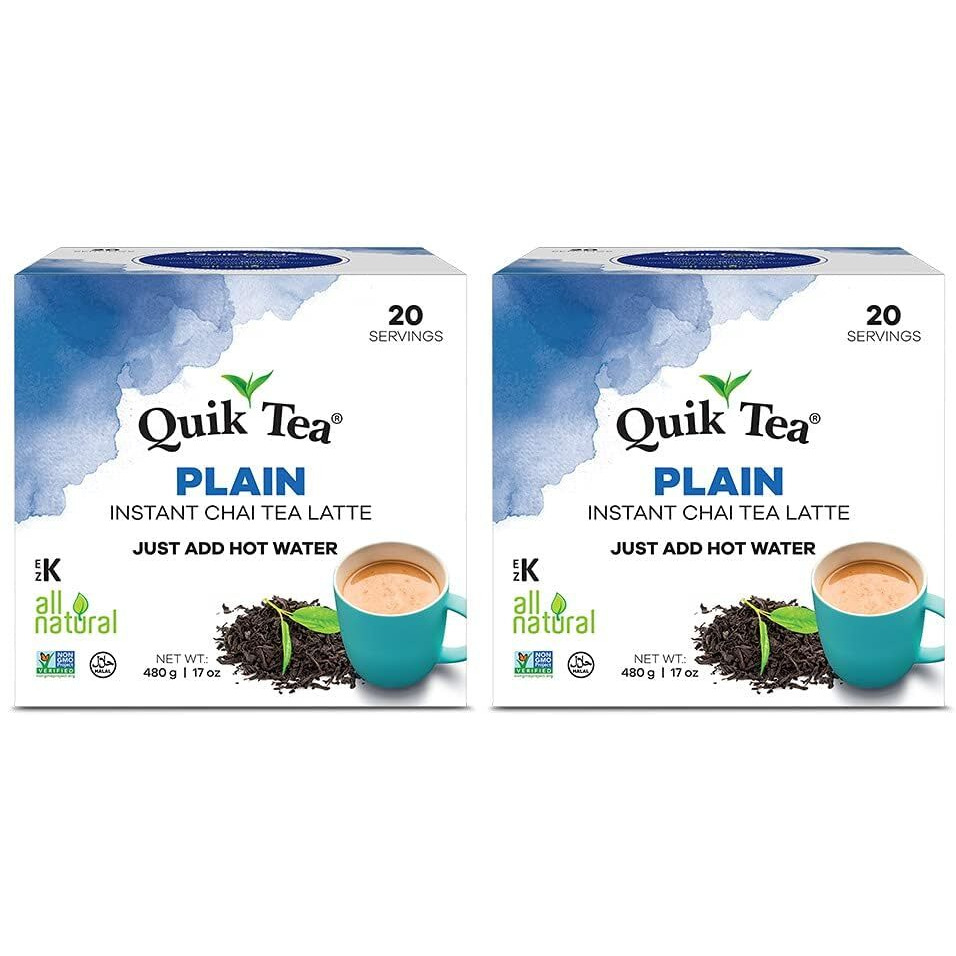 QuikTea Plain Chai Tea Latte - 40 Count (2 Boxes of 20 Each) - All Natural Preservative Free Instant Chai