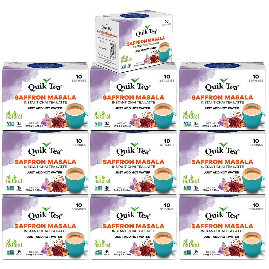 QuikTea, Chai Tea Latte 10 Boxes of 10 each, Saffron Masala, 100 Count