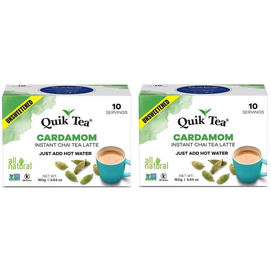 QuikTea Unsweetened Cardamom Chai Tea Latte - 20 Count - All Natural Preservative Free Authentic Chai from Assam & Darjeeling