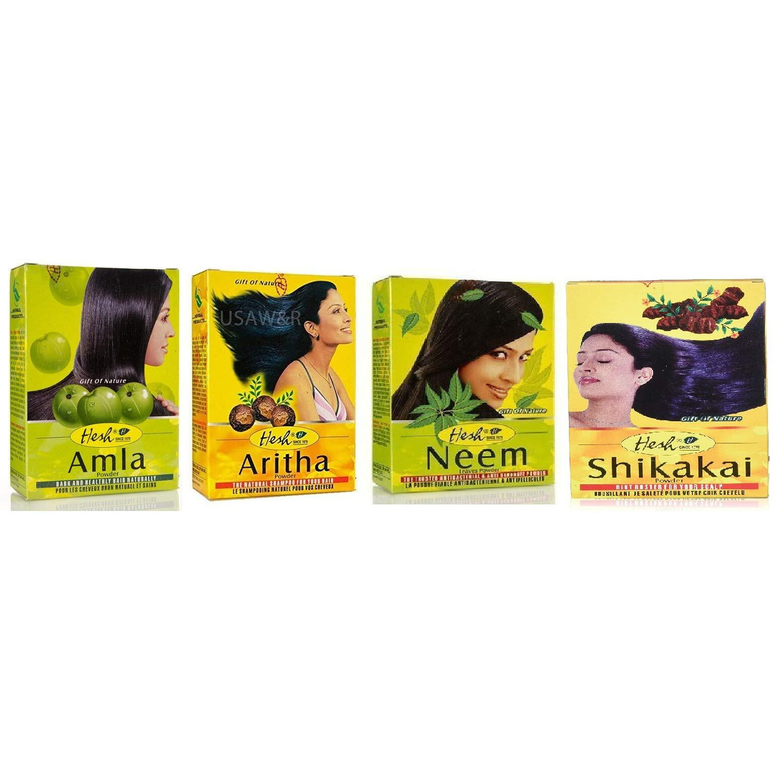 Hesh Herbal Amla Powder 100G, Brahmi Powder 100G, Shikakai Powder 100G, Aritha Powder 100G - 1 Complete Hair Care Combo Pack