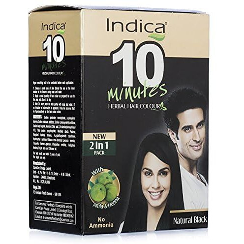 Indica 10 Minutes Natural Black Herbal Hair Colour Powder 85 gm (8 Sachet)