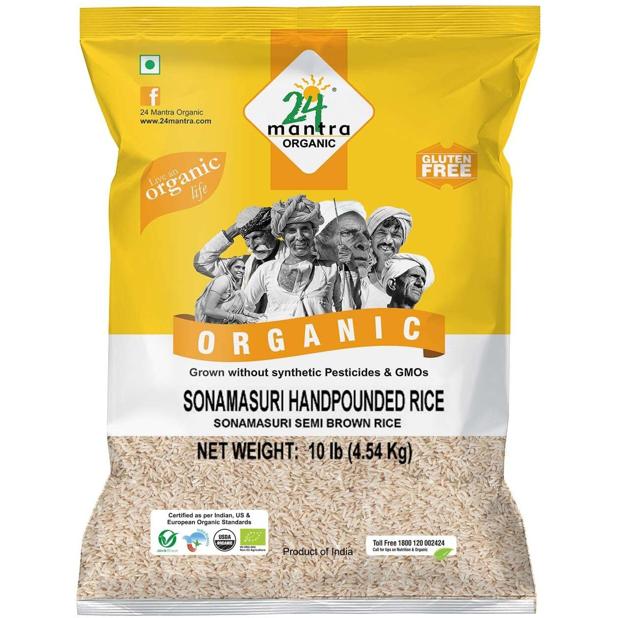 24 Mantra Organic Hand Pounded Sona Masoori Rice 10 lbs