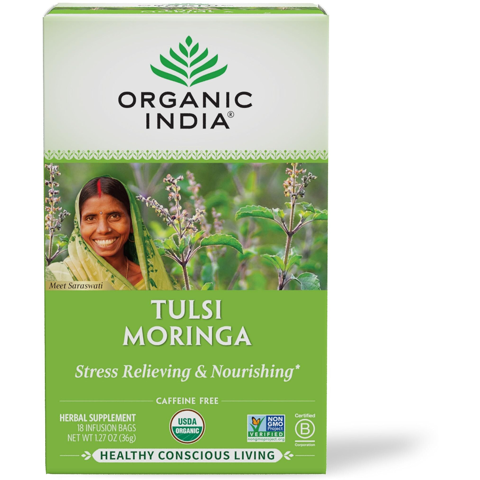 Organic India Tulsi Moringa Herbal Tea - 18 Infusion Bags, 1 Pack