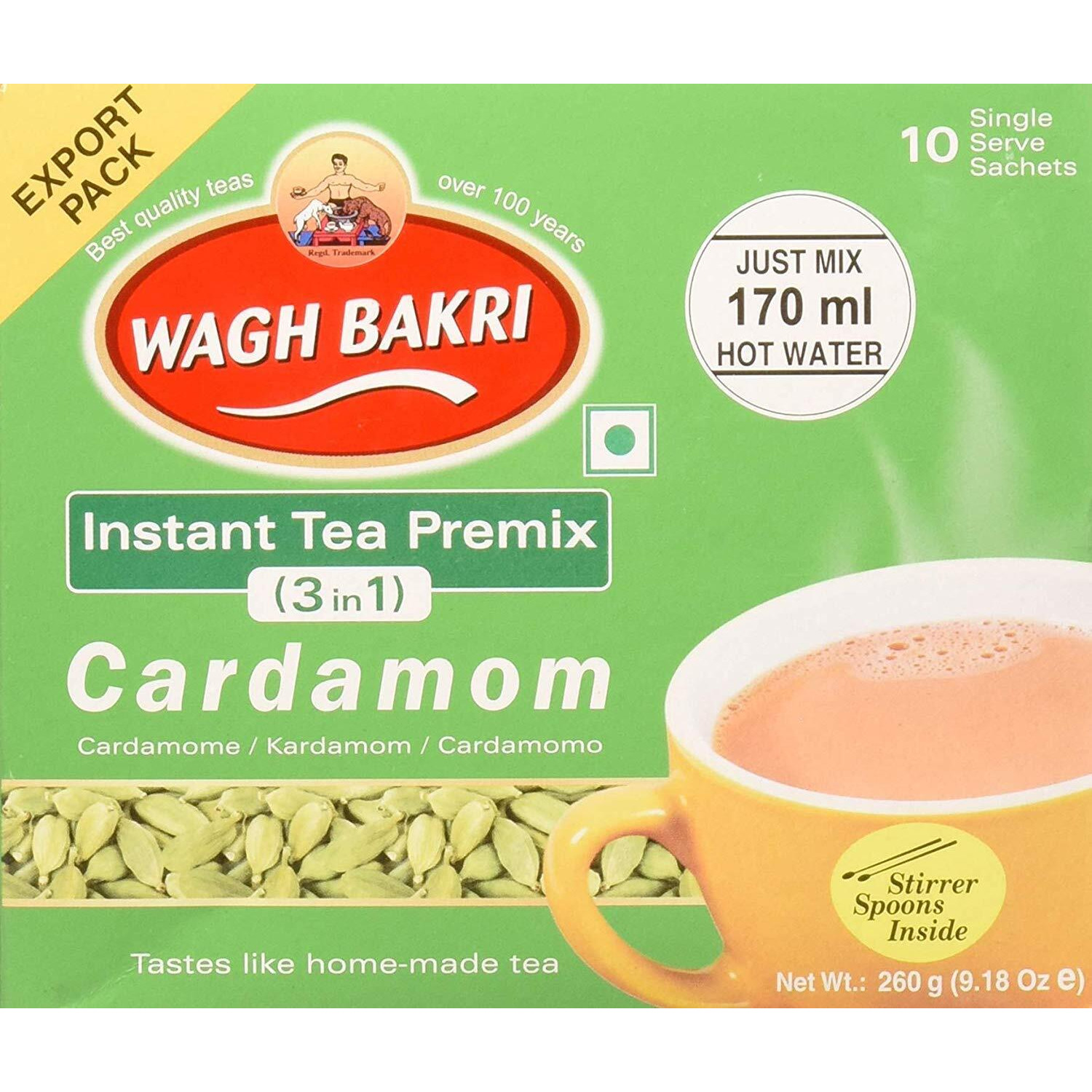 Wagh Bakri Instant Cardamom tea 3 in 1 10 sachets