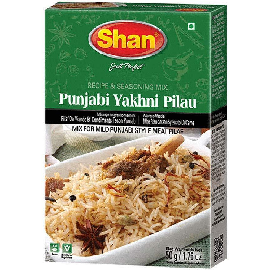 Shan Punjabi Yakhni Pilau Recipe and Seasoning Mix 1.76 oz (50g) - Spice Powder for Mild Punjabi Style Meat Pilaf  (1.76 Ounce (Pack of 1))