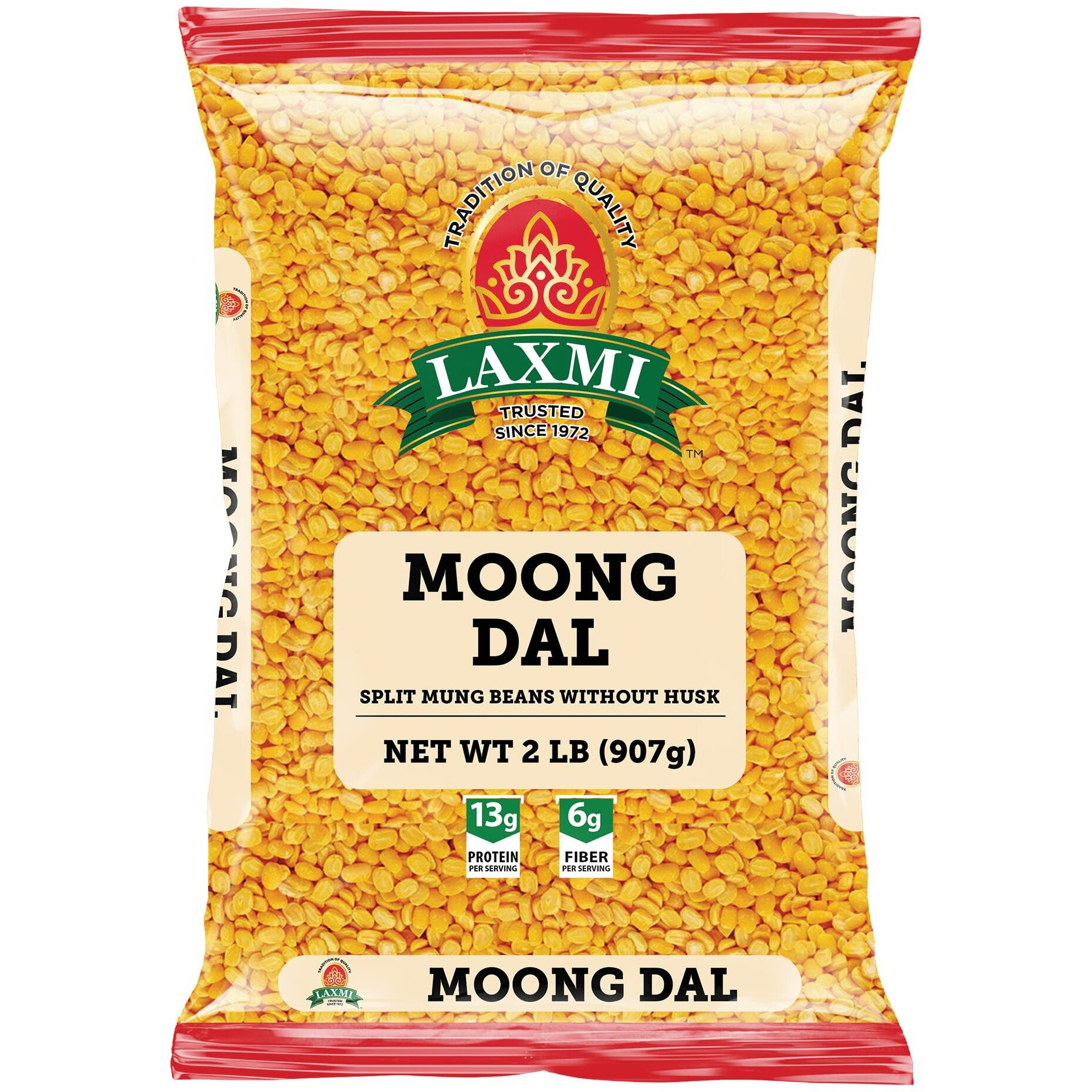 Laxmi Brand Moong Dal, Mung Beans, Pesticide and Fertilizer Free, Ideal Thickener for Curries, Soups and Stews, Nutrition Packed Legume, Product of India (2lb)