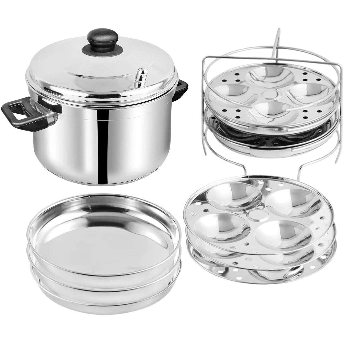 Vinod St. Steel Multi Pot large with Idli & Dhokla plates 4 plates each