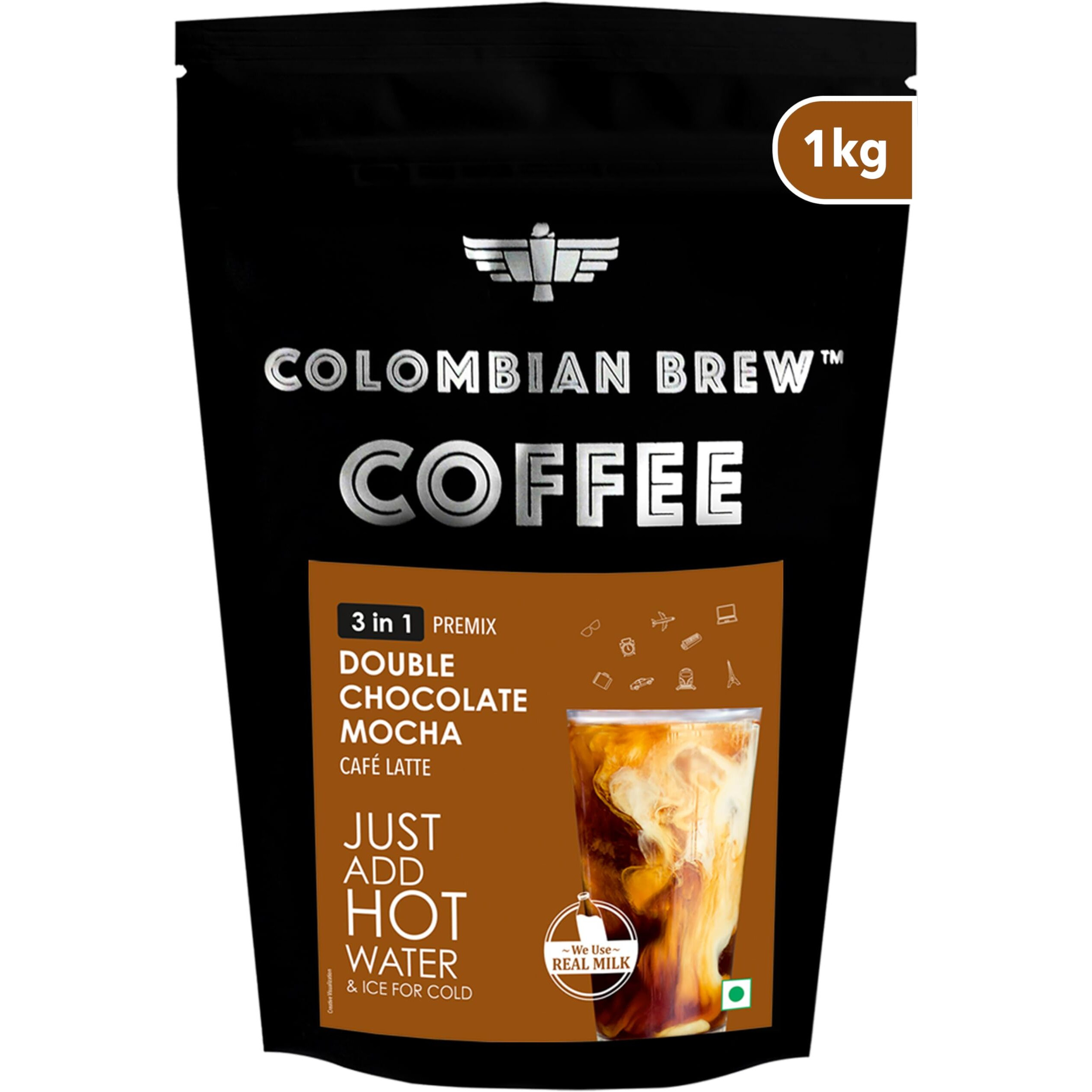 Colombian Brew Double Chocolate Mocha Caf Latte, Instant Coffee Powder Pre-mix (3 in 1) 1kg