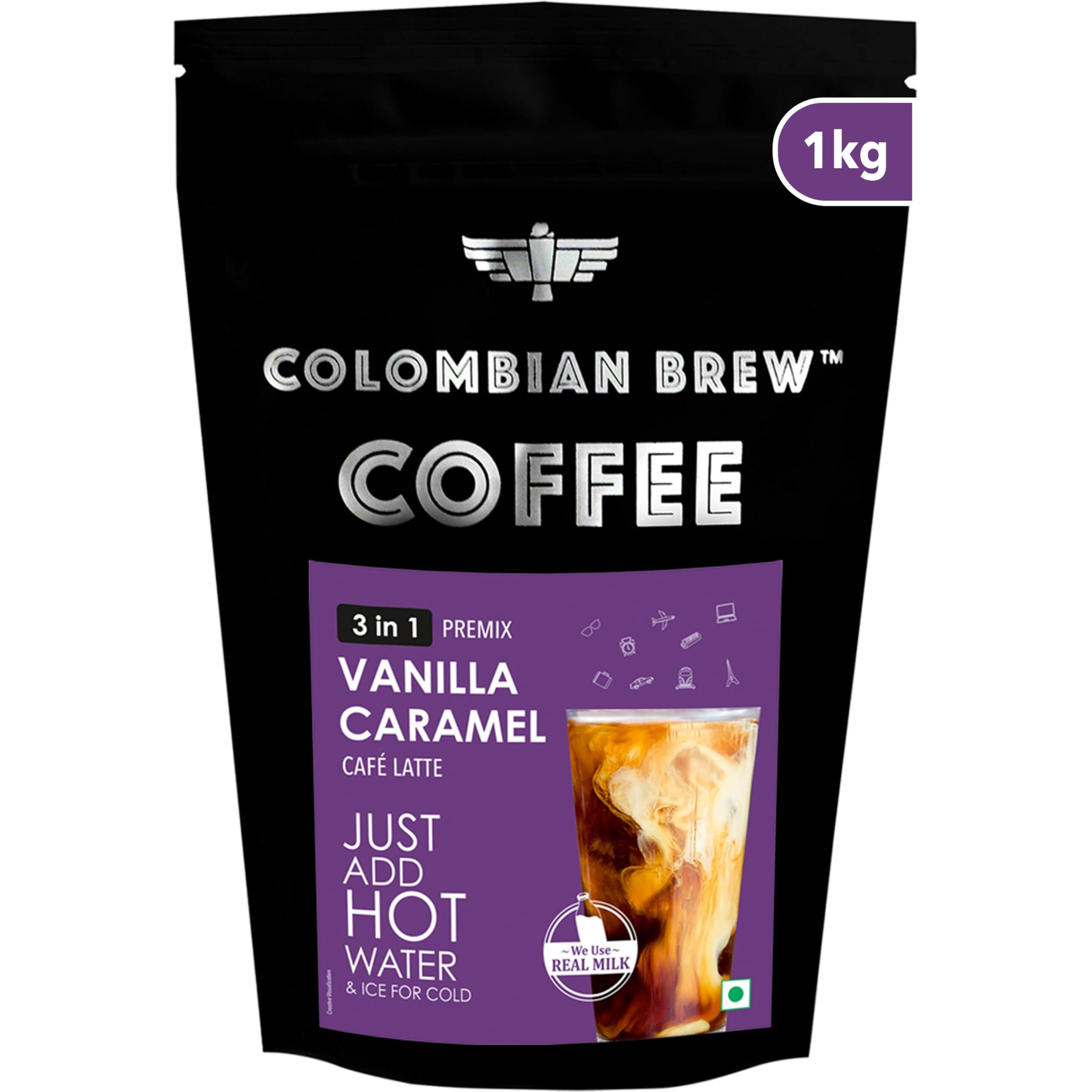 Colombian Brew Vanilla Caramel Caf Latte, Instant Coffee Powder Pre-mix (3 in 1) 1kg