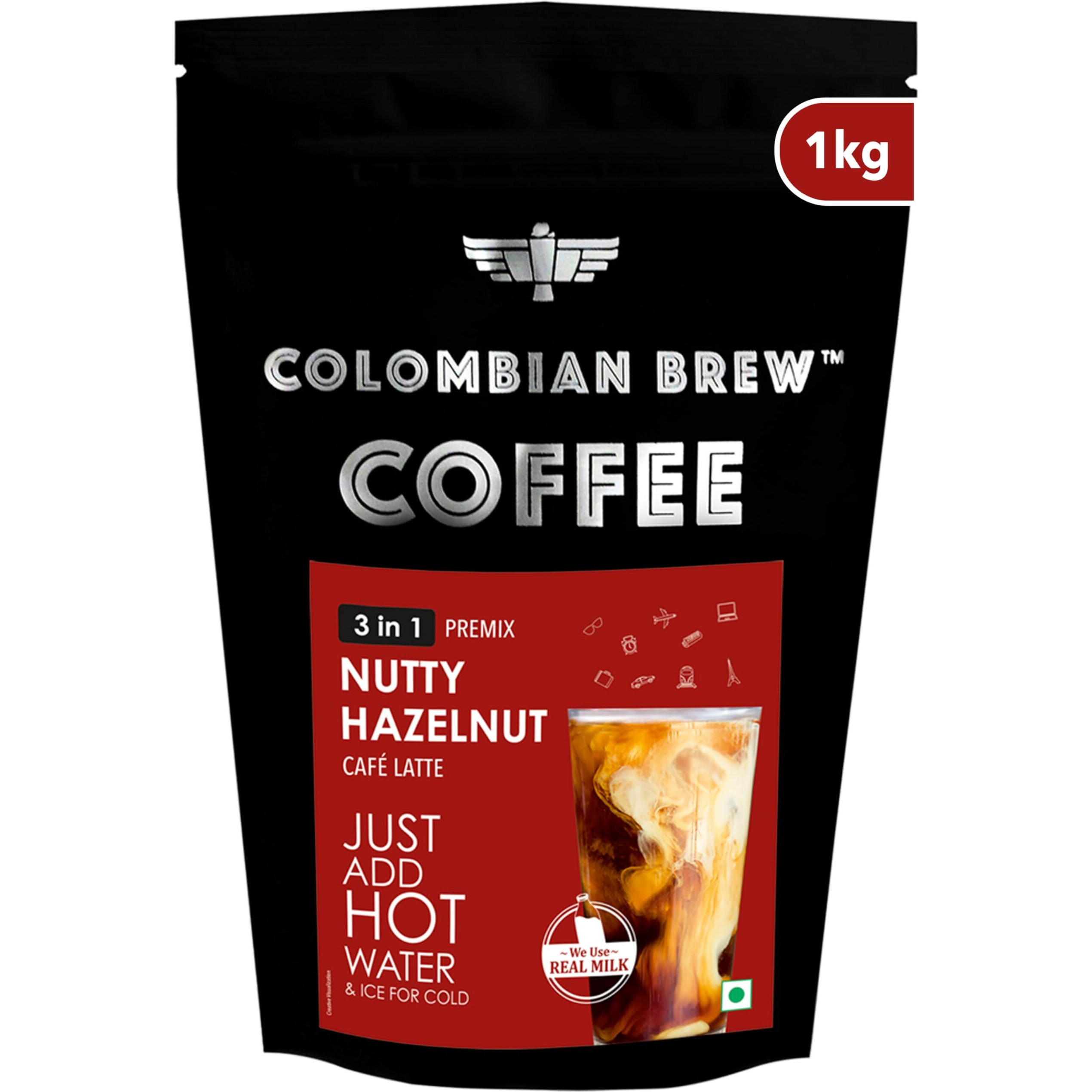 Colombian Brew Nutty Hazelnut Caf Latte, Instant Coffee Powder Pre-mix (3 in 1) 1kg