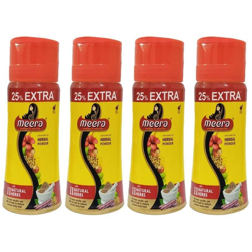 4 X Meera Herbal Hair Wash Powder Shikakai, Tulsi Powder 120gm Jar X 4 Net. 480g