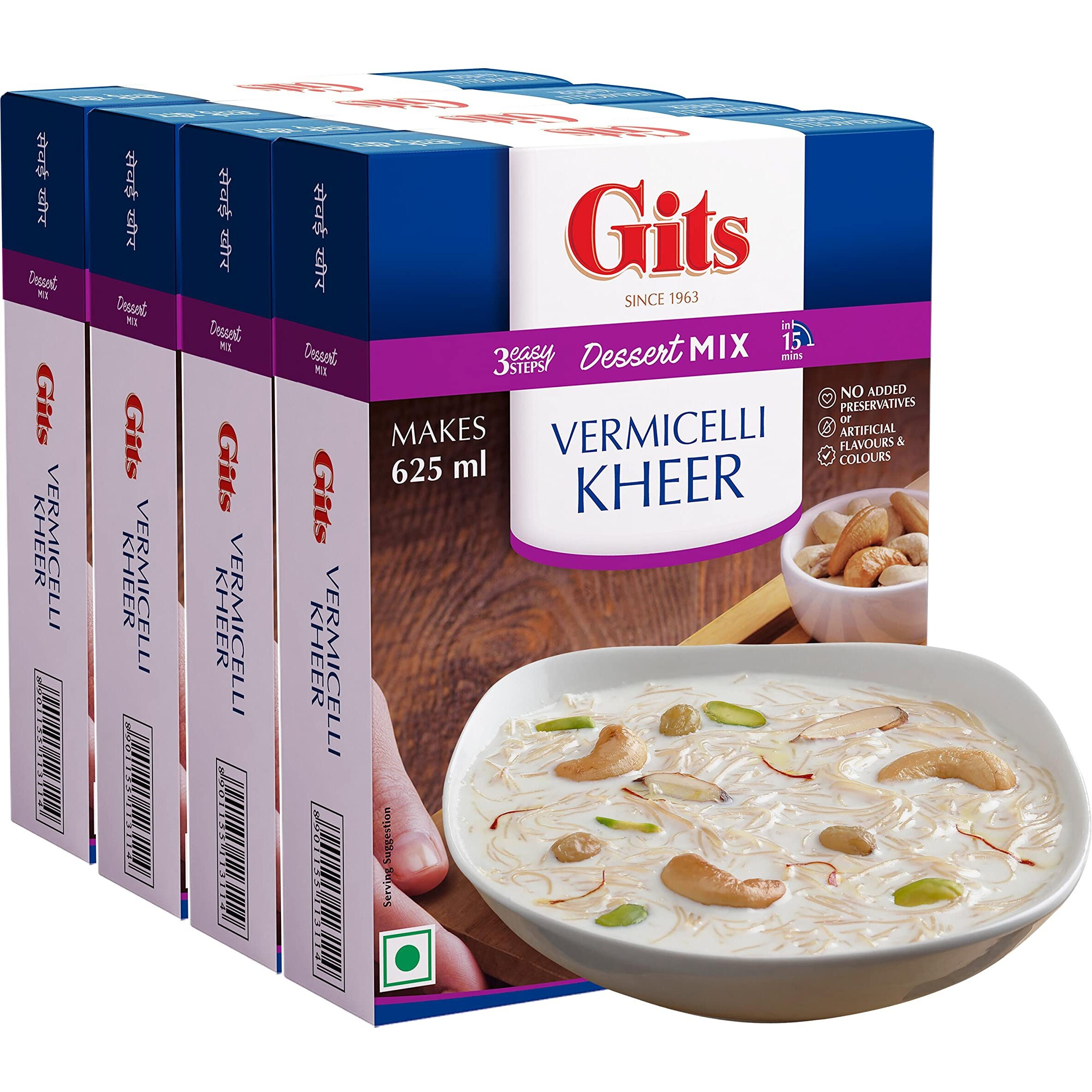 Gits Instant Vermicelli Kheer Dessert Mix, 400g (Pack of 4 X 100g Each)