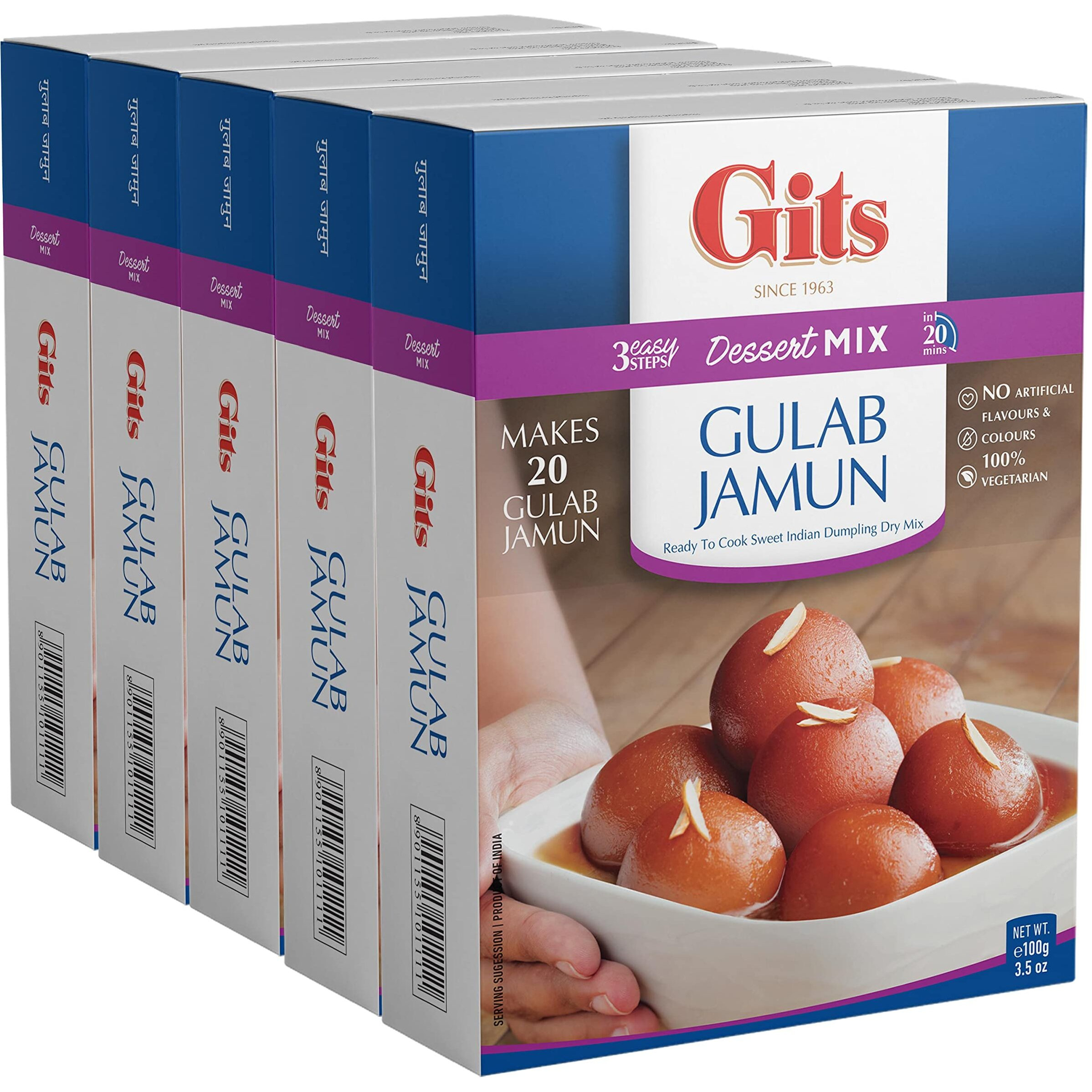 Gits Ready to Cook Gulab Jamun Instant mixes | Indian Dessert | Indian Sweets | 17.5 Oz, (Pack of 5 X 3.5 Oz Each)