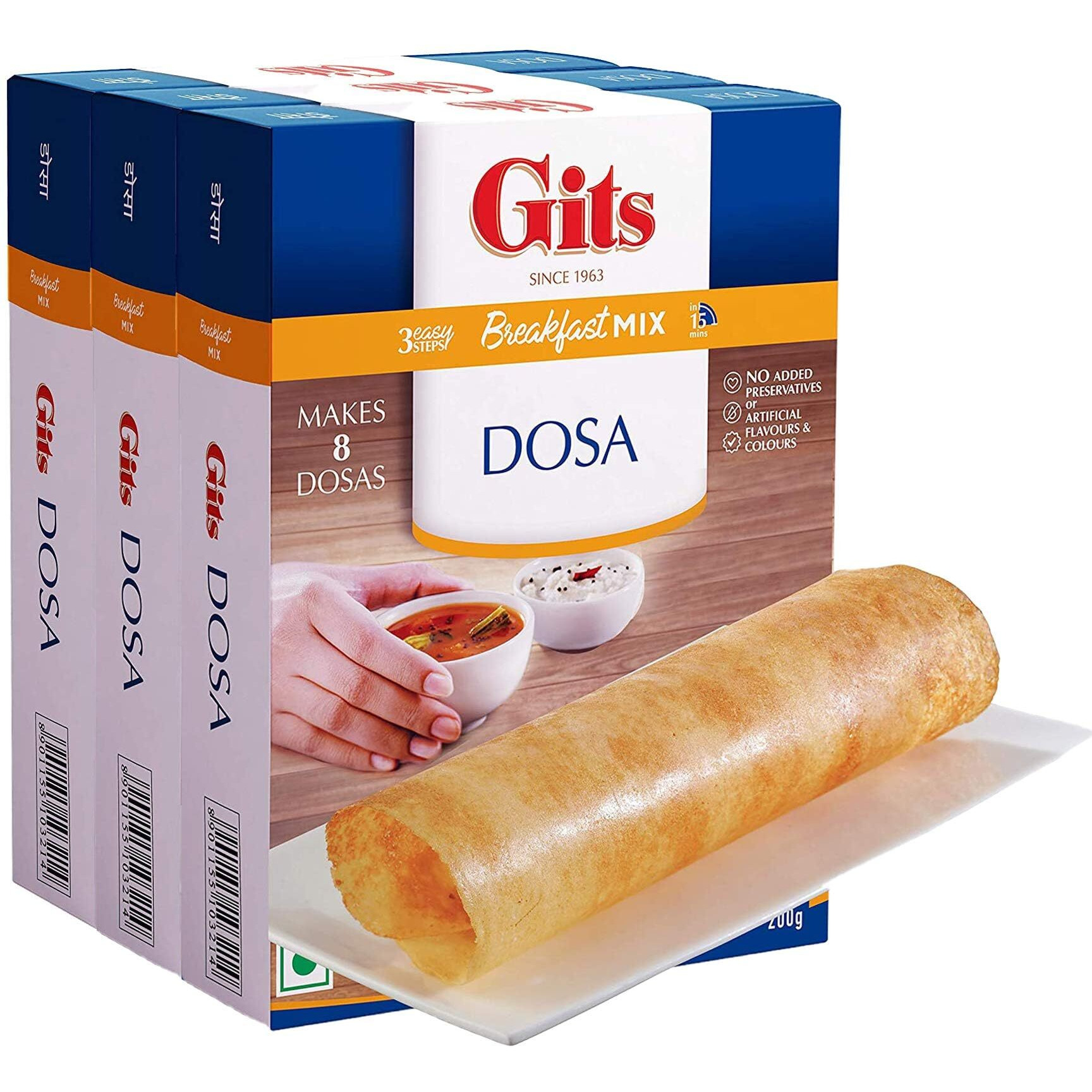 Gits Instant Mix Box - 600gm (Pack of 3 x 200gm) | Ready to Cook Indian Breakfast/Lunch/Dinner/Snack Meal | No Artificial Colors, Flavors, Preservatives, 100% Vegetarian, Easy Recipe (Dosa)