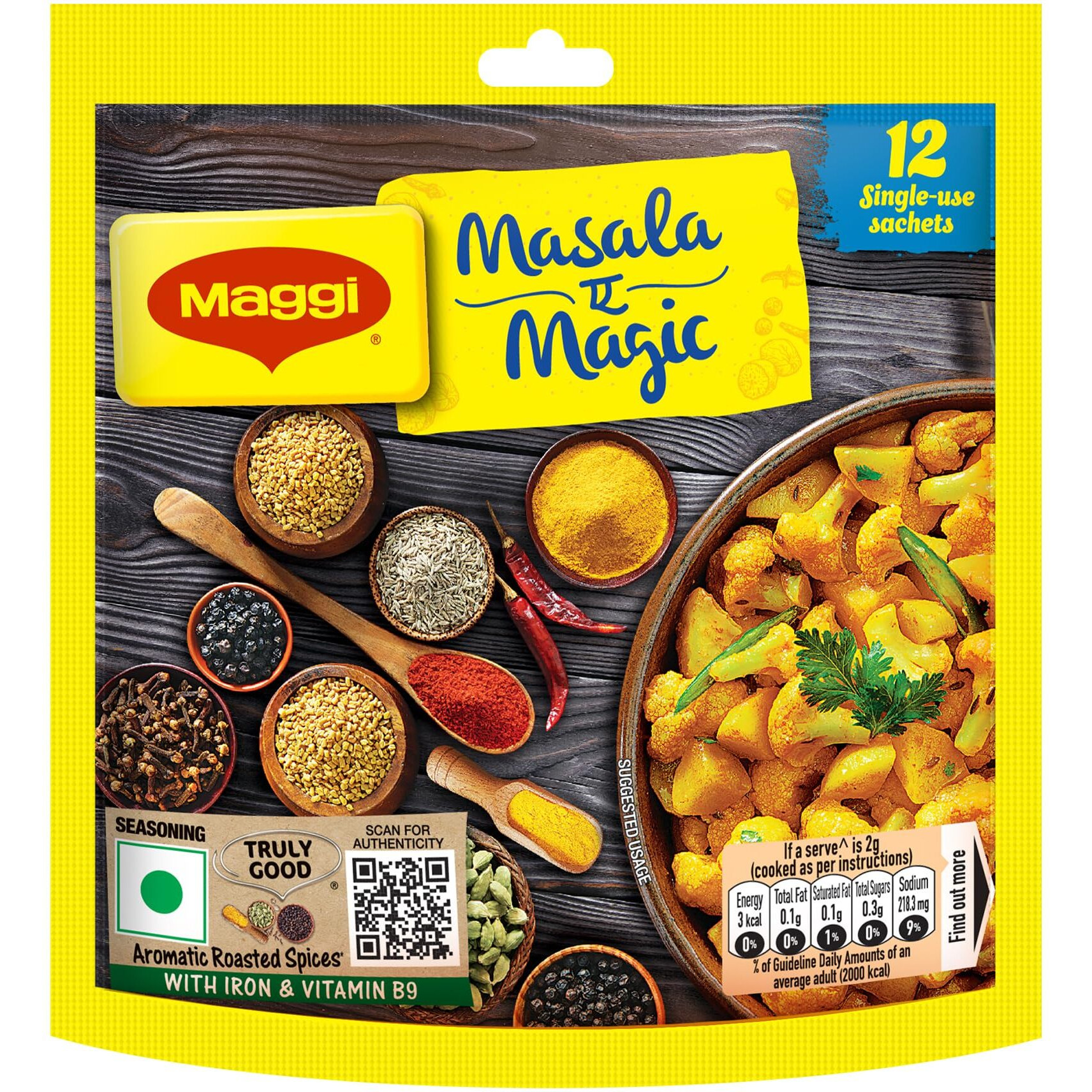 MAGGI Masala-ae-Magic Vegetable Masala, 72g Pouch (6g x 12 Sachets) | All in One Masala for Dry Vegetables, Paneer, Dal & More