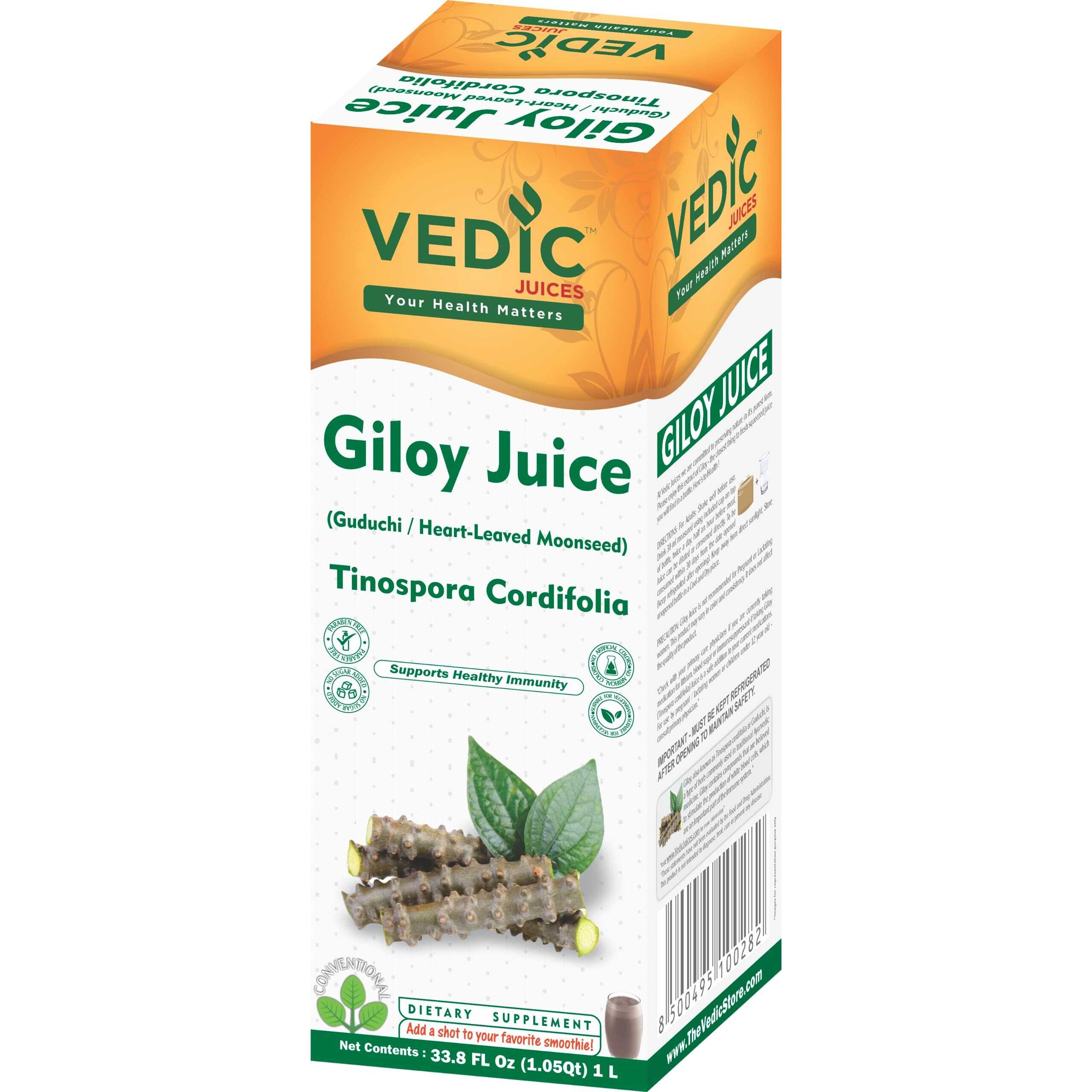 Vedic Giloy Juice 1L - Natural Juice for Building Immunity Guduchi Juice - 33.8oz, Ideal for Daily Use