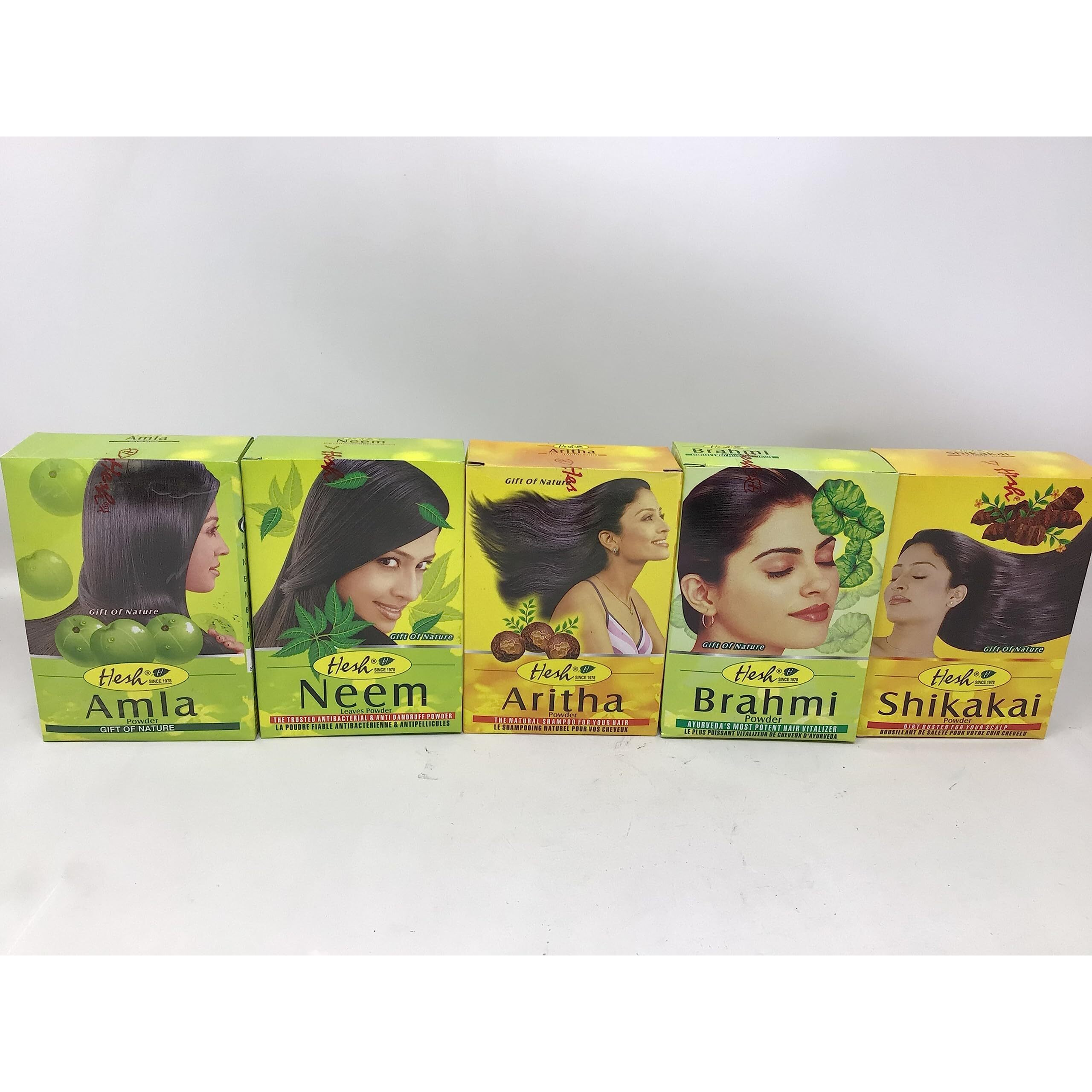 Hesh herbal powder pack of 5 Varieties for Hair- Amla, Aritha, Brahmi, Shikakai and Neem Leaf