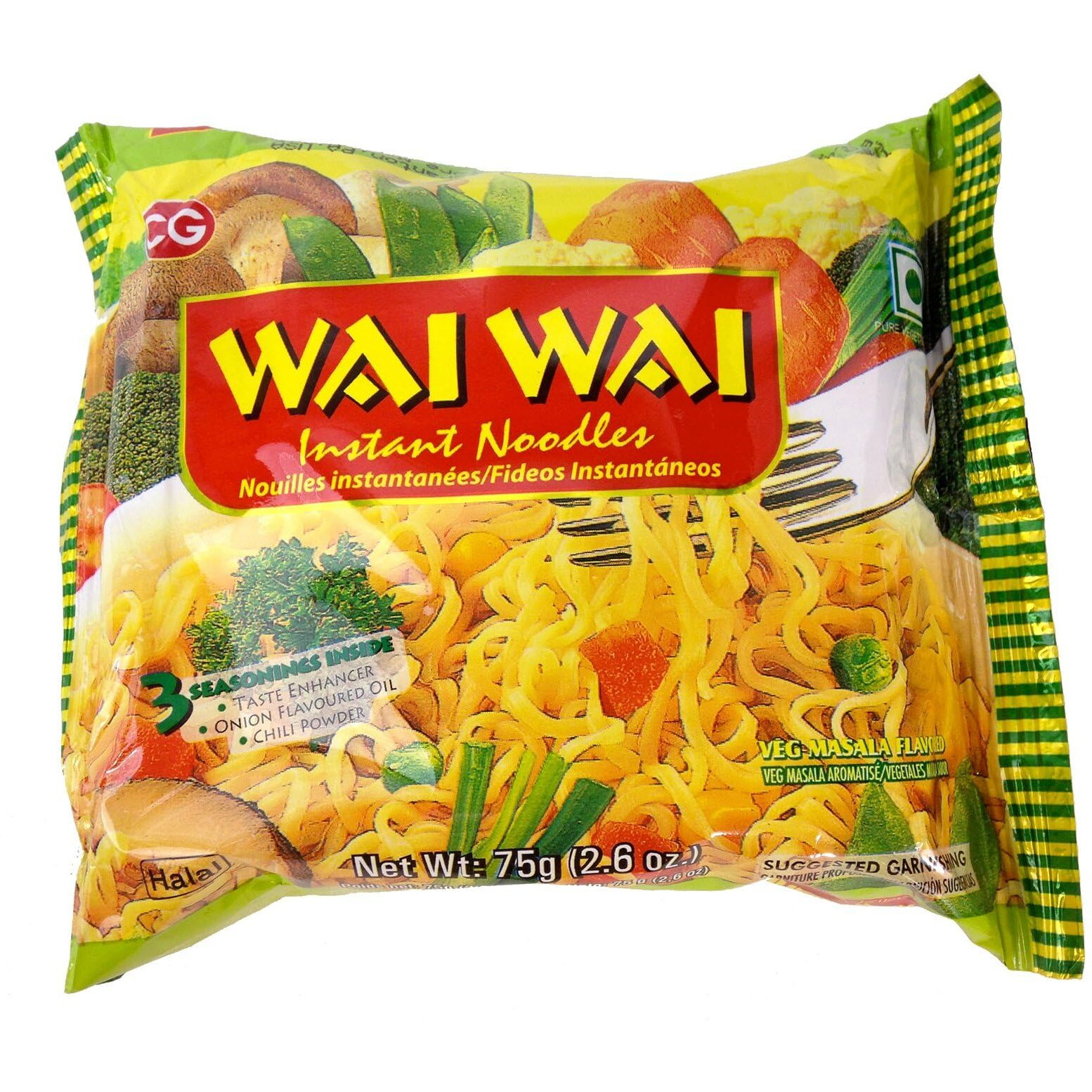 Wai Wai Instant Noodles, Veg Marsala Flavored, 2.6-Ounce 75g Packages (Pack of 30)